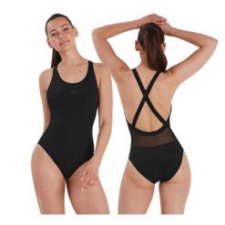 Strój kąpielowy damski Speedo Eco End Xbck. Czarne stroje jednoczęściowe Speedo, bez wzorów, z poliesteru, sportowe. Za 320.63 zł.