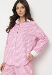 Różowa Koszula w Paski o Kroju Oversize z Kontrastującymi Wstawkami Menestra. Czerwone koszule Born2be, l, bez wzorów, z jeansu, eleganckie, bez kołnierzyka, bez ramiączek. W wyprzedaży za 101.99 zł.