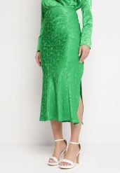 Zielona Elegancka Spódnica Midi z Gumką w Pasie Falire. Zielone spódnice Born2be, l, bez wzorów, eleganckie, midi. Za 129.99 zł.