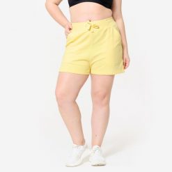 Spodenki fitness damskie Domyos. Niebieskie szorty sportowe DOMYOS, bez wzorów, z bawełny, na fitness i siłownię. Za 49.99 zł.