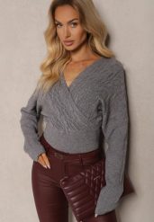 Szary Kopertowy Sweter z Domieszką Wiskozy z Nietoperzowymi Rękawami Patiara. Szare swetry Renee, bez wzorów, z jeansu, casualowe, bez ramiączek. W wyprzedaży za 71.99 zł.