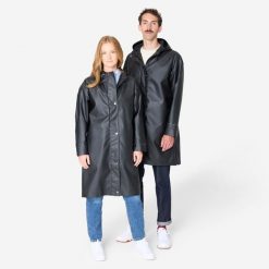 Parka na rower miejski Btwin 540 unisex przeciwdeszczowa. Czarne kurtki przeciwdeszczowe B'TWIN, s, bez wzorów, z materiału, sportowe, bez kaptura. Za 319.99 zł.