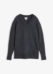 Sweter z domieszką wełny. Szare swetry bonprix, bez wzorów, z wełny, bez ramiączek. Za 129.99 zł.