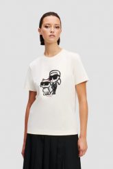 KARL LAGERFELD Beżowy damski t-shirt Ikon Sketch Duo. Brązowe t-shirty KARL LAGERFELD, s, bez wzorów, z materiału, bez kołnierzyka, bez ramiączek. W wyprzedaży za 239.99 zł.