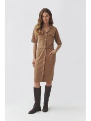TATUUM Sukienka w kolorze jasnobrązowym rozmiar: XL. Brązowe sukienki Tatuum, xl, bez wzorów, z tkaniny, bez kołnierzyka, bez ramiączek, midi. Za 222.94 zł.
