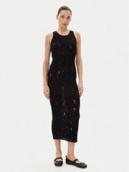 PINKO Sukienka dzianinowa 105141 A2LP Czarny Slim Fit. Czarne sukienki Pinko, m, bez wzorów, z bawełny, bez kołnierzyka, bez ramiączek. Za 849.99 zł.