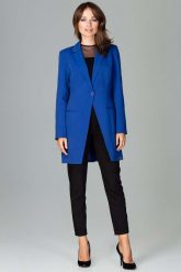 Szafirowy Długi Elegancki Żakiet na Jeden Guzik. Niebieskie marynarki i żakiety Katrus, l, bez wzorów, z materiału, eleganckie, bez ramiączek. Za 299.00 zł.