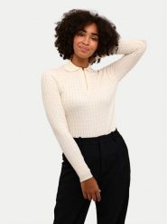 Kaffe Sweter Flora 10508952 Beżowy Slim Fit. Brązowe swetry Kaffe, l, bez wzorów, z bawełny, bez ramiączek. Za 129.99 zł.
