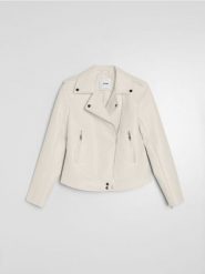 Kurtka ramoneska z imitacji skóry - kremowy. Białe kurtki Sinsay, l, bez wzorów, ze skóry, bez kaptura. Za 79.99 zł.