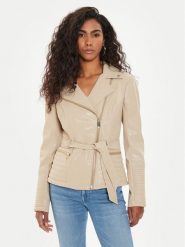 Guess Kurtka skórzana W4YL10 WGAF0 Beżowy Regular Fit. Brązowe kurtki Guess, m, z aplikacjami, z syntetyku, bez kaptura. Za 439.99 zł.