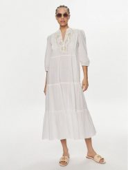 LOLA CASADEMUNT Sukienka letnia LS2416035 Biały Relaxed Fit. Białe sukienki LOLA CASADEMUNT, xs, bez wzorów, z bawełny, bez kołnierzyka, bez ramiączek. Za 499.99 zł.