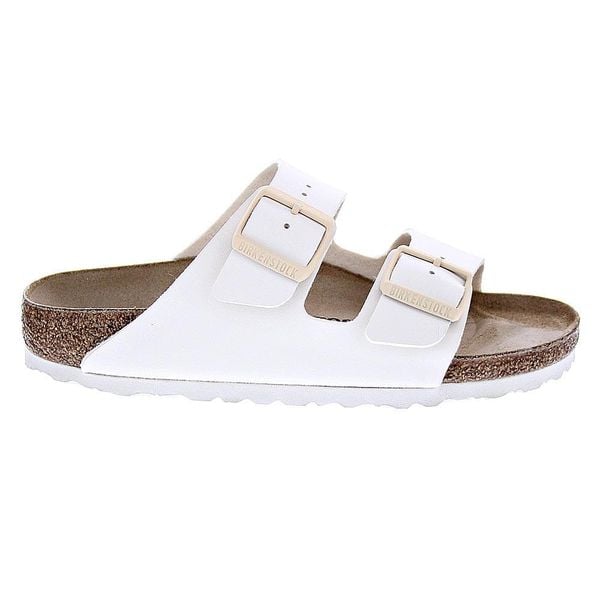 Klapki damskie Birkenstock Arizona. Białe klapki Birkenstock, bez wzorów, z materiału, bez obcasa, bez zapięcia. Za 296.10 zł.