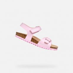 Sandały damskie Geox Adeirl C. Czerwone sandały Geox, bez wzorów, z materiału, eleganckie, bez obcasa, bez zapięcia. Za 249.45 zł.