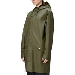 Kurtka RAINS LONG JACKET W3 Zielony. Zielone kurtki Rains, bez wzorów, z syntetyku, bez kaptura. Za 446.99 zł.