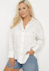 Biała Koszula z Wiskozą w Drobne Hafty Navellea. Białe koszule Born2be, plus size, bez wzorów, z jeansu, eleganckie, bez kołnierzyka, plus size, bez ramiączek. W wyprzedaży za 76.49 zł.