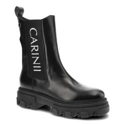 Czarne Botki Carinii Modne Skórzane Sztyblety. Czarne botki Carinii, bez wzorów, z materiału, bez obcasa, na obcasie, bez zapięcia. Za 369.00 zł.