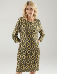 Krótka wzorzysta sukienka. Sukienki Unisono, na co dzień, l, bez wzorów, bez kołnierzyka, bez ramiączek, mini, proste. Za 149.00 zł.