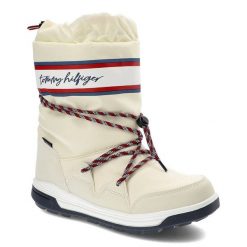 Białe Śniegowce Tommy Hilfiger Damskie Buty. Białe botki Tommy Hilfiger, z aplikacjami, ze skóry ekologicznej, bez obcasa, na platformie, bez zapięcia. Za 429.00 zł.