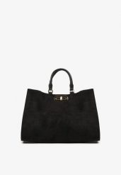 Czarna Torebka Shopperka z Imitacji Zamszu z Rączkami i Paskiem na Ramię Tamelle. Czarne shopper bag Born2be, bez wzorów, z zamszu, biznesowe, na ramię, bez dodatków. Za 169.99 zł.