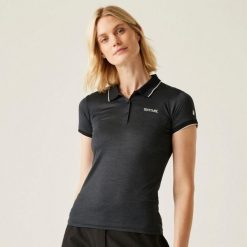 Damska koszulka polo Regatta Remex II Active. Czarne t-shirty sportowe Regatta, bez wzorów, z materiału, bez ramiączek, trekkingowe. Za 80.00 zł.