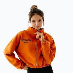 Bluza polarowa damska JoyInMe Zip Flow Sweatshirt. Brązowe bluzy bez kaptura Joy in me, bez wzorów, z bawełny, bez kaptura, na fitness i siłownię. Za 439.99 zł.