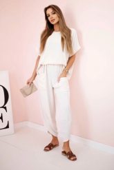 Komplet z wiskozy bluzka + spodnie beżowy. Brązowe bluzki KESI, l, bez wzorów, z dresówki, eleganckie, bez kołnierzyka, plus size, bez ramiączek. Za 217.48 zł.