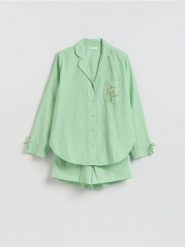 Dwuczęściowa piżama z bawełny - zielony. Zielone piżamy Reserved, l, bez wzorów, z bawełny, bez kołnierzyka, bez ramiączek. Za 139.99 zł.