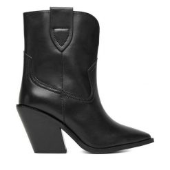 Kowbojki Badura. Czarne botki Badura, bez wzorów, bez obcasa, na słupku, bez zapięcia. Za 269.99 zł.