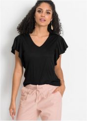 T-shirt z miękkiej wiskozy. Czarne t-shirty bonprix, bez wzorów, z wiskozy, bez kołnierzyka, bez ramiączek. Za 87.99 zł.