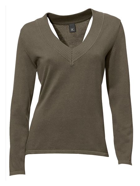 Heine Sweter w kolorze khaki rozmiar: 42. Brązowe swetry Heine, bez wzorów, z bawełny, bez ramiączek. Za 61.46 zł.