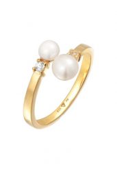 Elli PREMIUM Damska obrączka klasyczna otwarta zawinięta z perły hodowlana słodkowodna z pozłacanego srebra próby 925 Sterling Silver Pierścionki 1 ct. Szare pierścionki Elli PREMIUM, z perłą, pozłacane. Za 293.99 zł.
