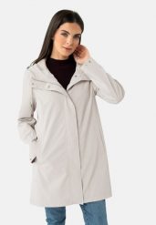 Lekki płaszcz damski J-GARDENIA. Białe płaszcze Volcano, l, bez wzorów, z materiału, eleganckie, z kapturem. Za 349.99 zł.