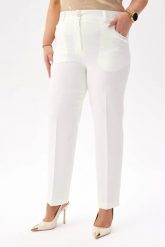 Eleganckie spodnie Eleonora w kolorze ecru PLUS SIZE XXL. Spodnie materiałowe Moda Size Plus Iwanek, bez wzorów, z elastanu, biznesowe, krótkie. Za 209.90 zł.