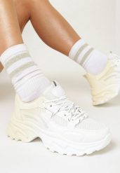 Biało-Beżowe Sneakersy Ombre na Płaskiej Podeszwie ze Żłobieniami Jofiello. Białe buty sportowe lifestyle Born2be, na jesień, bez wzorów, sportowe, z okrągłym noskiem, przed kostkę, bez zapięcia. W wyprzedaży za 93.49 zł.