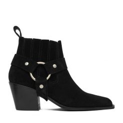 Botki Badura. Czarne botki Badura, bez wzorów, bez obcasa, na słupku, bez zapięcia. Za 259.99 zł.