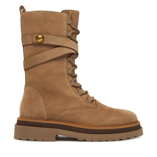 Botki TWINSET. Brązowe botki Twinset, bez wzorów, bez obcasa, na płaskiej podeszwie, bez zapięcia. Za 1,299.00 zł.