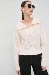 Morgan sweter z domieszką wełny damski kolor różowy. Czerwone swetry Morgan, l, bez wzorów, z dzianiny, bez ramiączek. Za 319.99 zł.