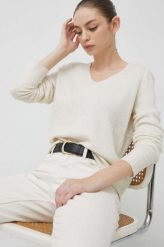 Vero Moda sweter damski kolor beżowy lekki. Brązowe swetry Vero Moda, l, bez wzorów, z dzianiny, bez ramiączek. W wyprzedaży za 89.99 zł.
