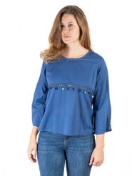 Isla Bonita by SIGRIS Bluzka w kolorze niebieskim rozmiar: XL. Niebieskie bluzki Isla Bonita by SIGRIS, xl, z aplikacjami, z bawełny, bez kołnierzyka, bez ramiączek. Za 57.33 zł.
