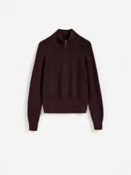 Sweter z zapięciem na zamek - brązowy. Brązowe swetry Reserved, l, bez wzorów, z dzianiny, bez ramiączek. Za 129.99 zł.