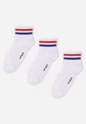 Białe 3-pack Skarpety z Bawełną z Ozdobnymi Paseczkami Khame. Białe skarpetki Renee, bez wzorów, z bawełny. Za 29.99 zł.