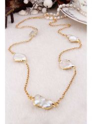 Pierres delicates Pozłacany naszyjnik z masą perłową - dł. 55 cm rozmiar: onesize. Białe naszyjniki Pierres delicates, z materiału, z perłą, pozłacane. Za 78.99 zł.