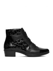 Rieker Botki CEO-Y0764-02 Czarny. Czarne botki Rieker, bez wzorów, ze skóry, bez obcasa, na słupku, bez zapięcia. Za 389.99 zł.