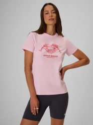 4F T-shirt regular z nadrukiem damski - różowy XL. Czerwone t-shirty sportowe 4f, xl, bez wzorów, z bawełny, bez ramiączek. Za 59.99 zł.