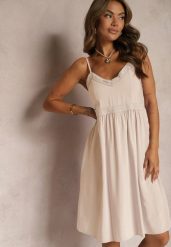Beżowa Wiskozowa Sukienka na Regulowanych Ramiączkach z Haftem i Lampasami Nelmina. Brązowe sukienki Renee, na co dzień, m, bez wzorów, z wiskozy, eleganckie, bez kołnierzyka, bez ramiączek, mini, kopertowe. W wyprzedaży za 47.99 zł.