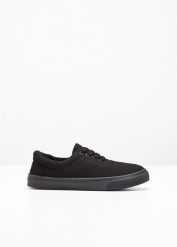 Sneakersy z bawełnianego płótna. Czarne buty sportowe lifestyle bonprix, bez wzorów, z bawełny, sportowe, bez zapięcia. Za 67.99 zł.