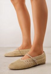 Beżowe Plecione Balerinki VICES z Paskiem z Klamerką i Wycięciem V Nemecea. Brązowe baleriny Born2be, bez wzorów, z jeansu, boho, bez obcasa, bez zapięcia. Za 109.99 zł.