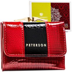 Portfel damski Peterson PTN PH32-3-RS czerwony. Czerwone portfele Peterson, bez wzorów, ze skóry. Za 69.99 zł.