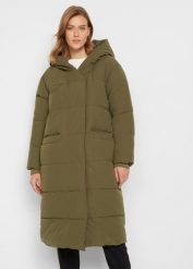 Pikowany płaszcz oversize. Zielone płaszcze bonprix, bez wzorów, eleganckie, z kapturem. Za 249.99 zł.