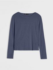 Bawełniana prążkowana bluzka z długim rękawem - niebieski. Niebieskie bluzki Sinsay, l, bez wzorów, z bawełny, bez kołnierzyka, bez ramiączek. Za 29.99 zł.